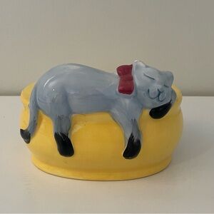 Sleeping Gray Cat Ceramic Trinket Dish